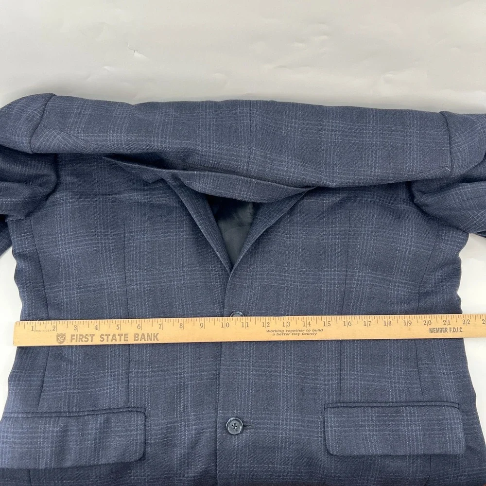 Jos A Bank Blazer Mens 42L Blue Wool Glen Check Plaid Sport Coat Jacket 2 Button